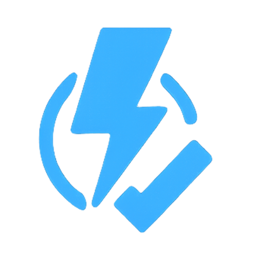 A lightning bolt next to a blue tick